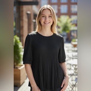 ADRIANNA PAPELL Black 3/4 sleeve top with flowing gathered design NWT size med